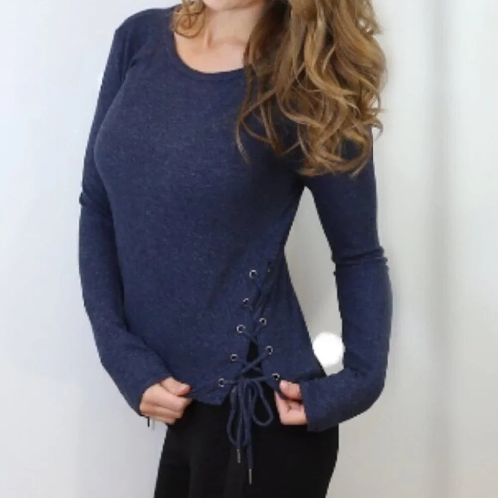 Blue lace up side top
